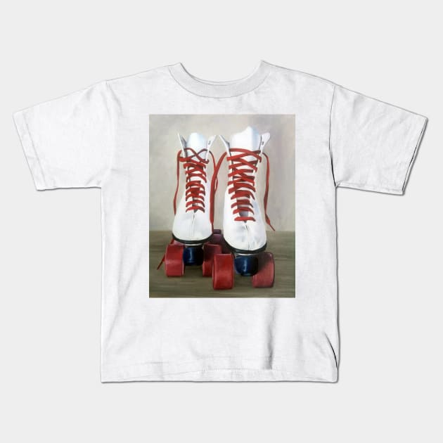 Retro Roller Skates - oil painting Kids T-Shirt by EmilyBickell